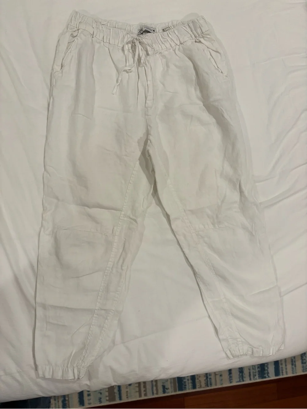 Zara White Linen-Blend Women's Drawstring Capris
